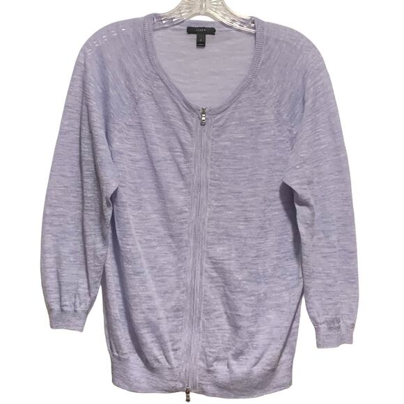 Women's J. CREW Size S Dual Zip Front Linen Blend Cardigan Sweater Lightweight - Picture 1 of 8